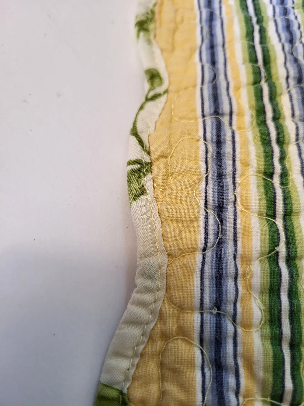 Floral/Stripe Reversible Quilted Placemats S/6 Blue, Yellow and Green